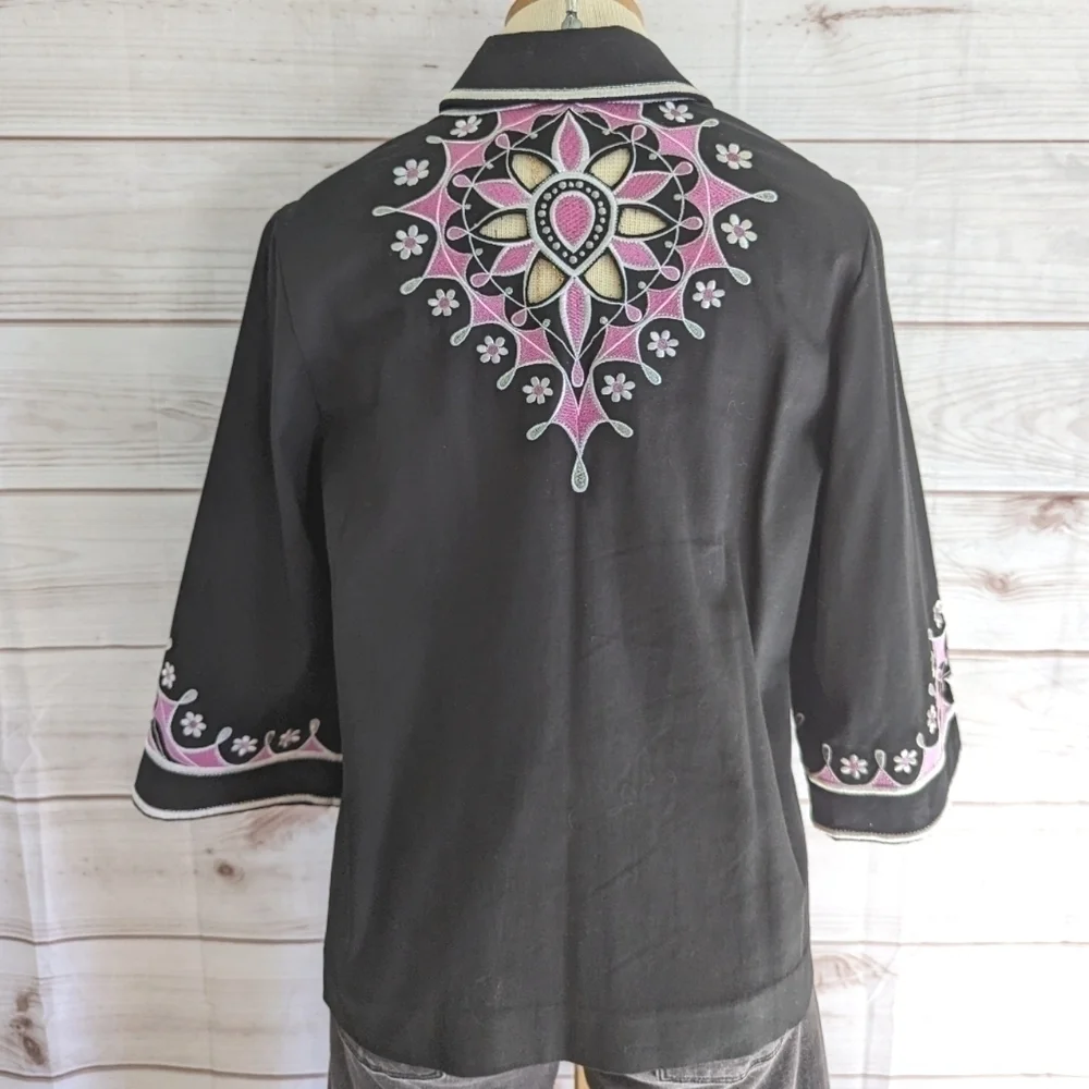 Bob Mackie Vintage Embroidered Cut Out Jacket in Black Pink and White Size Small - Picture 6 of 13